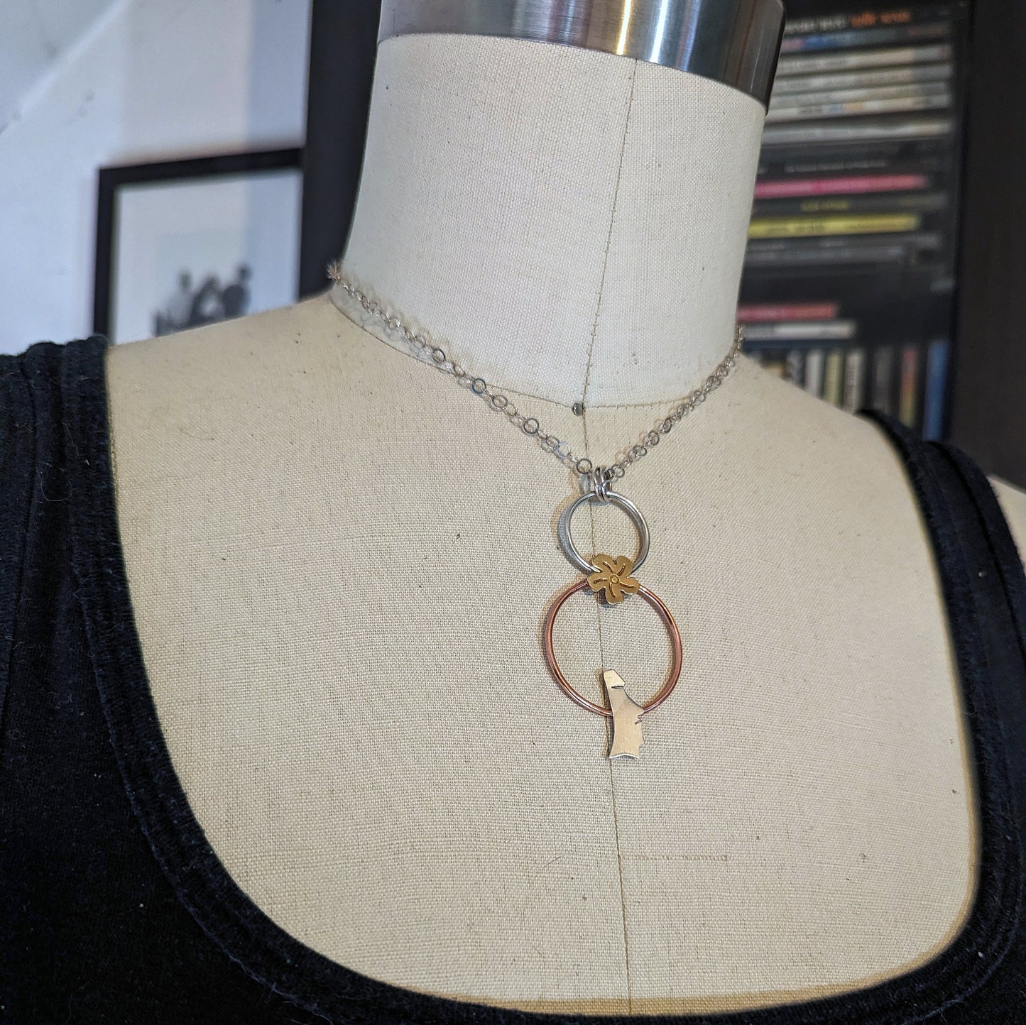 Moai Mixed Metals Double Circle Necklace