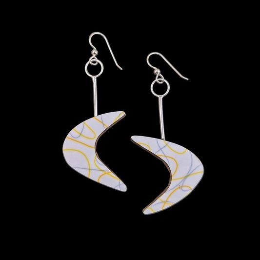 Boomerang Laminate Earrings - Yellow/White