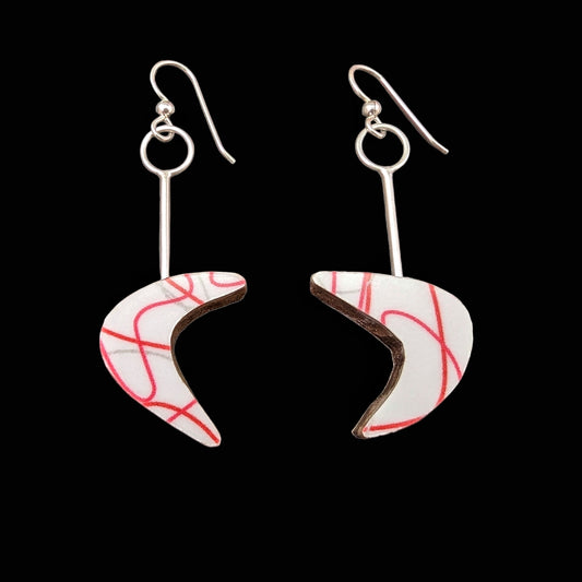 Boomerang Laminate Earrings - Red/White