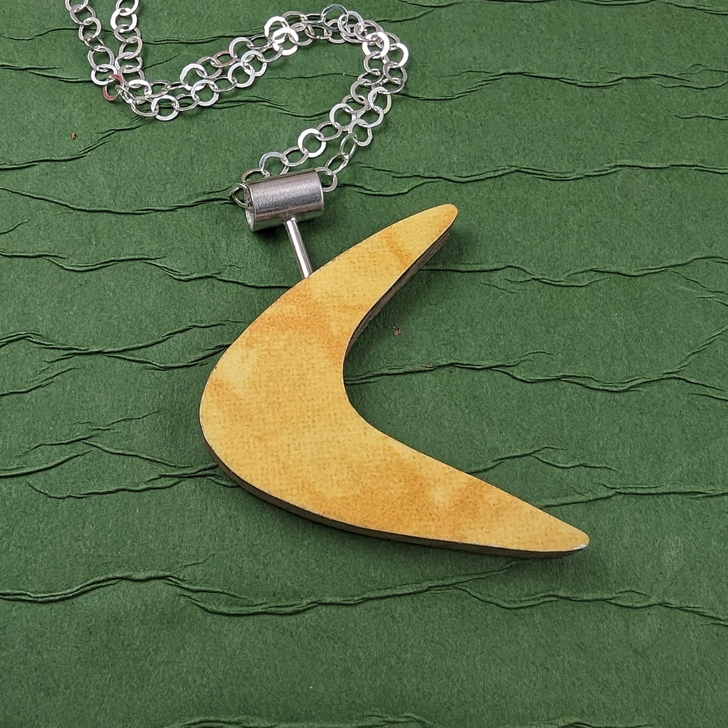 Boomerang Shaped Reversible Laminate Necklace - Yellow/White