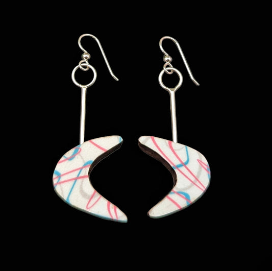 Boomerang Laminate Earrings - Pink/White/Turquoise
