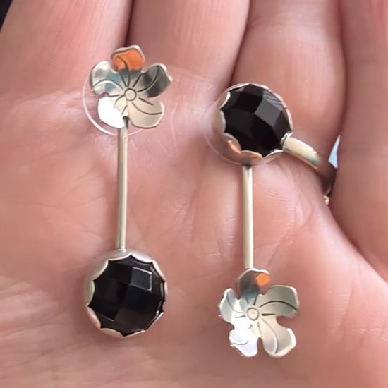 Video of flower and onyx earrings