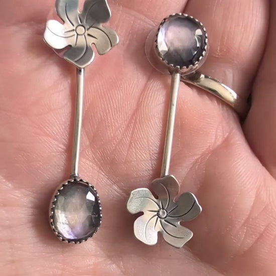 Video of Sterling silver flower and purple yellow ametrine drop earrings with posts