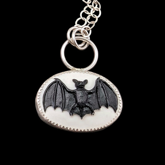 Bat cameo sterling silver necklace