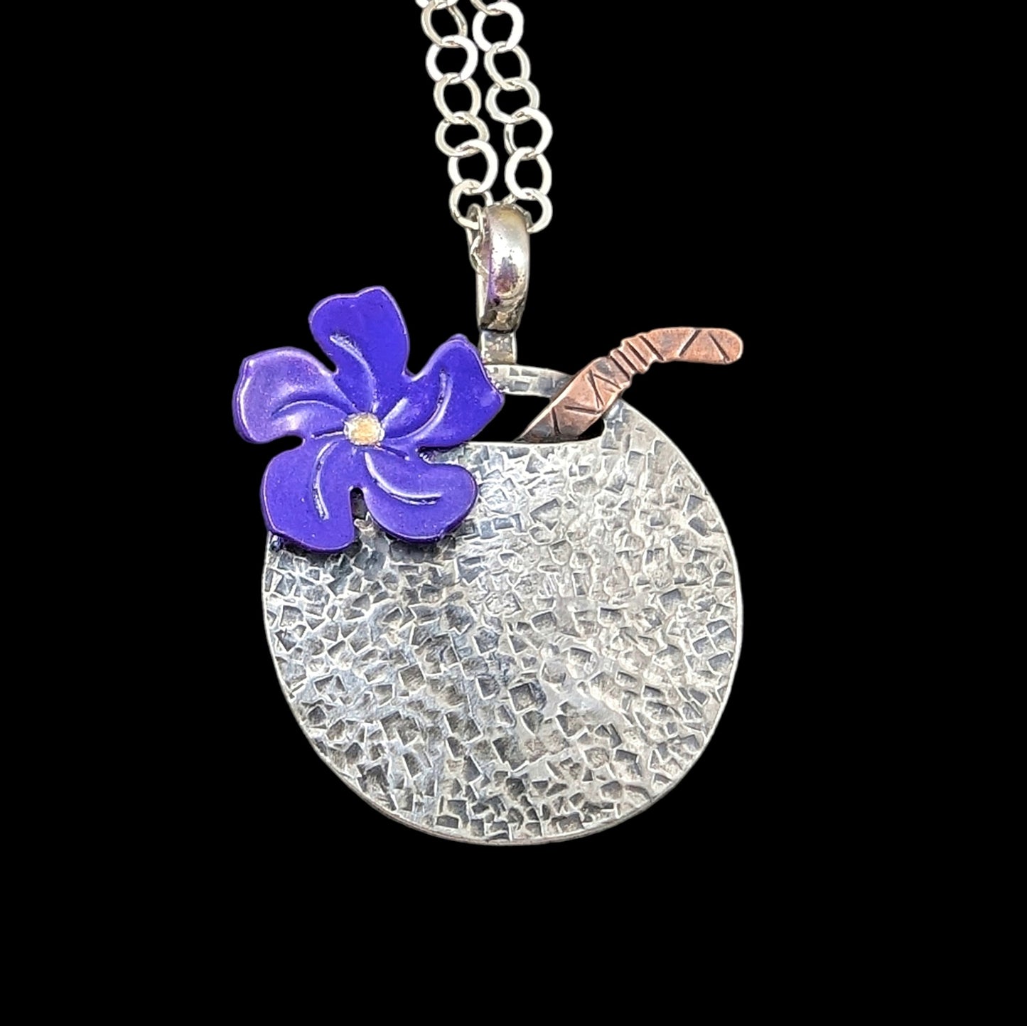 Coconut Drink Necklace - Sterling Silver w/Purple Flower