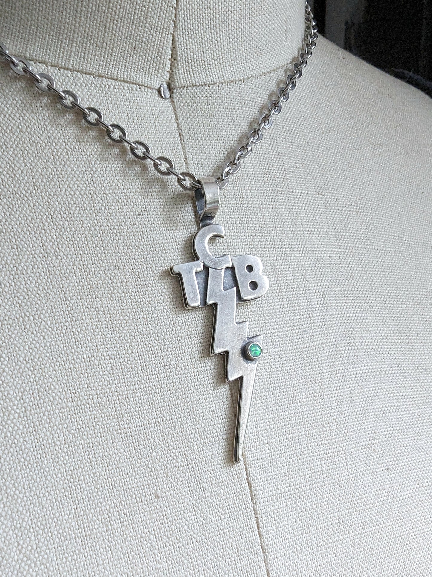 TCB necklace in sterling silver on bust