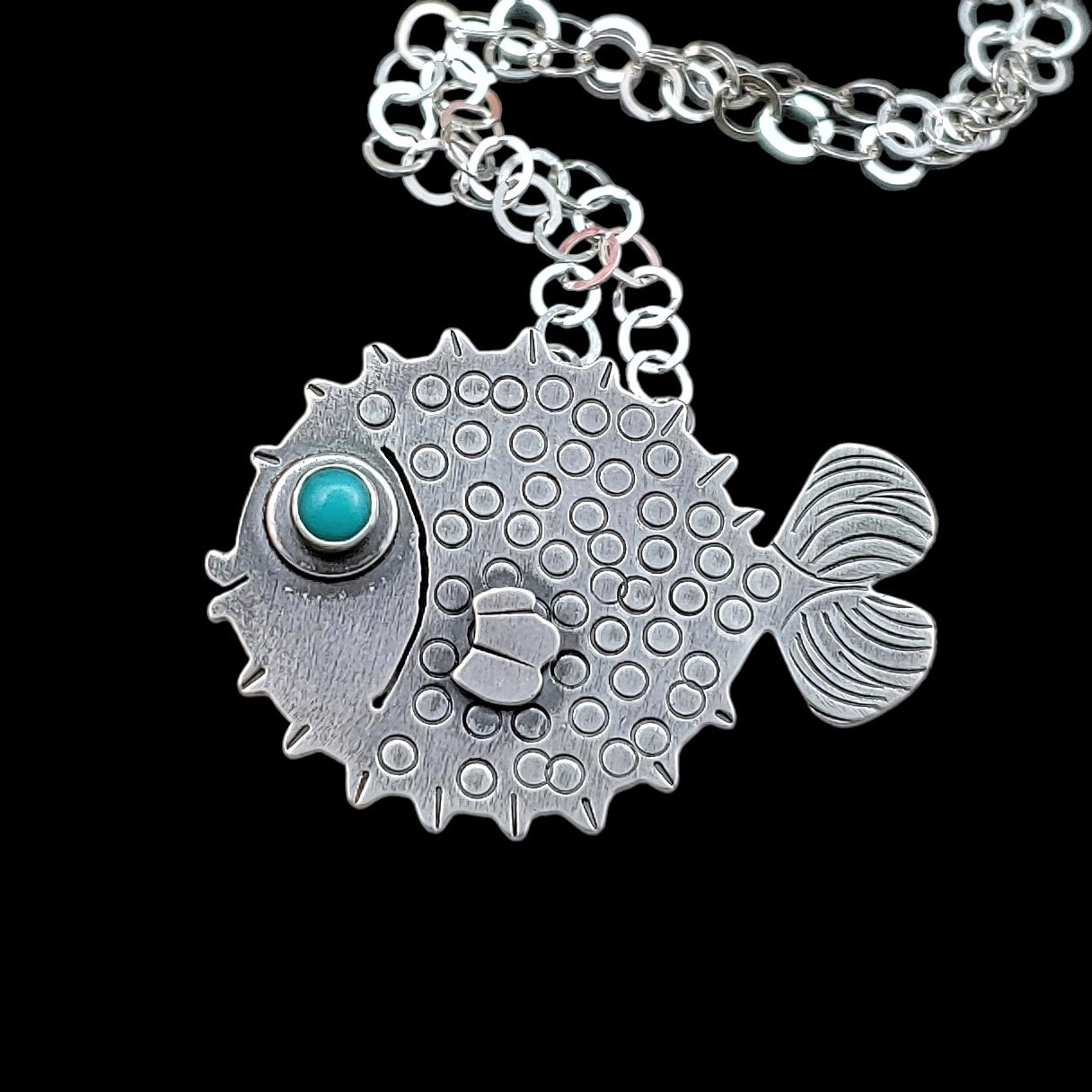 Sterling silver puffer fish necklace