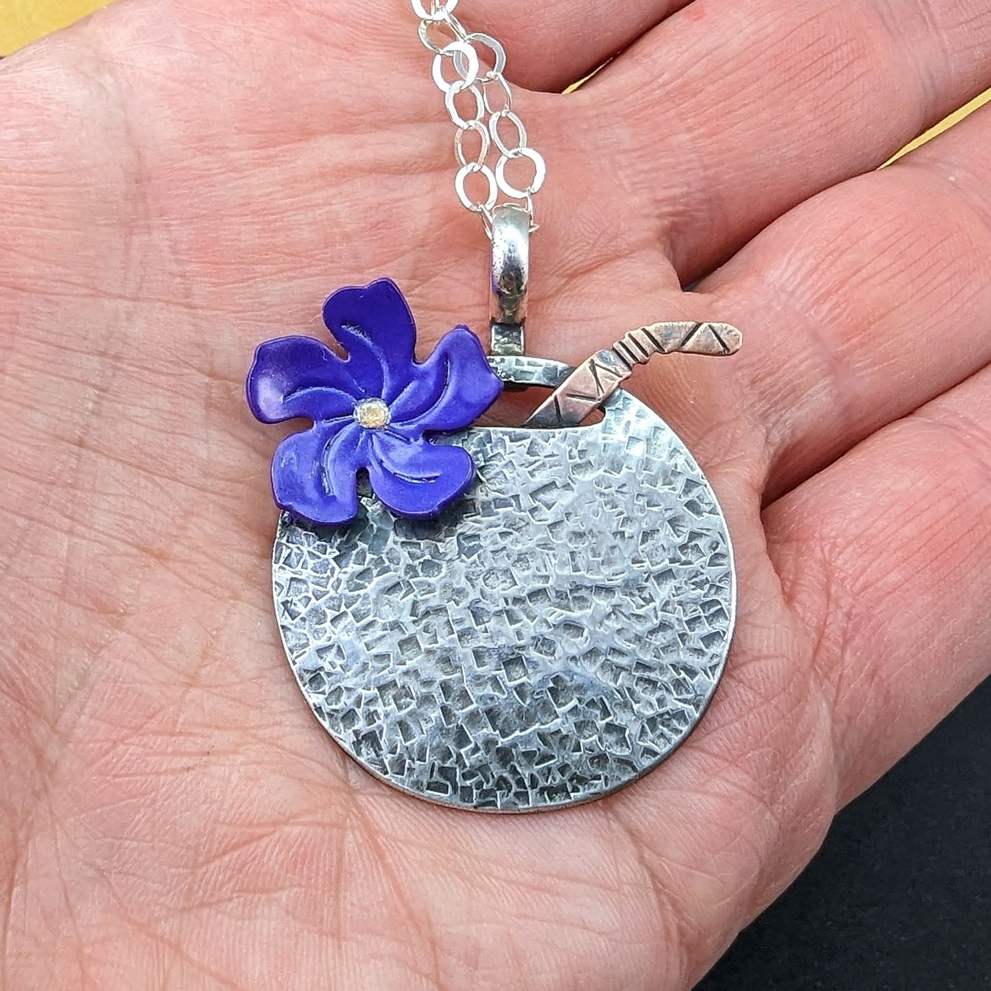 Coconut Drink Necklace - Sterling Silver w/Purple Flower