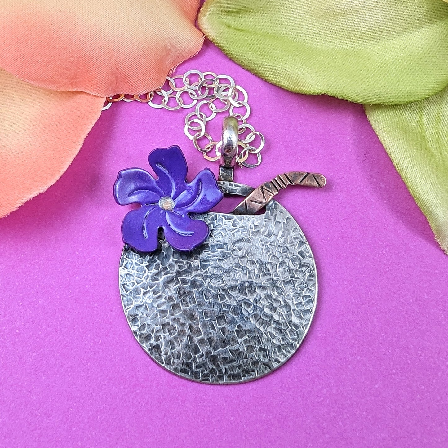 Coconut Drink Necklace - Sterling Silver w/Purple Flower