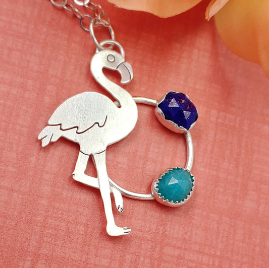 Flamingo with Lapis Lazuli and Amazonite