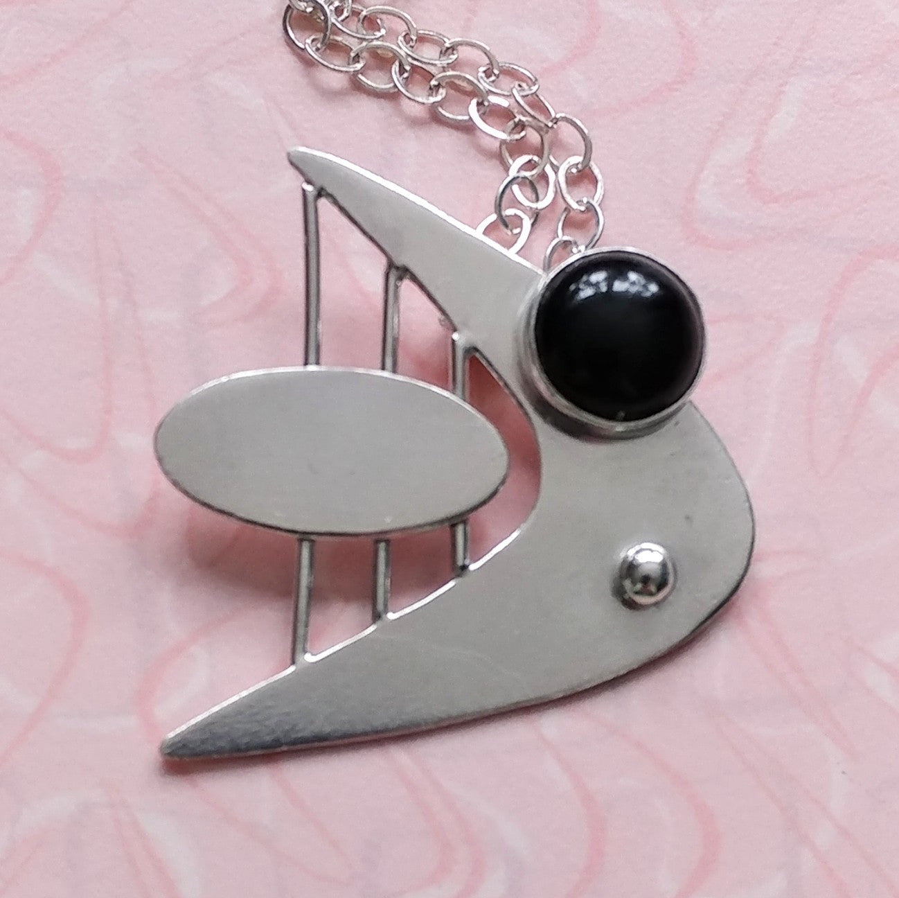 Sterling silver boomerang and black onyx necklace