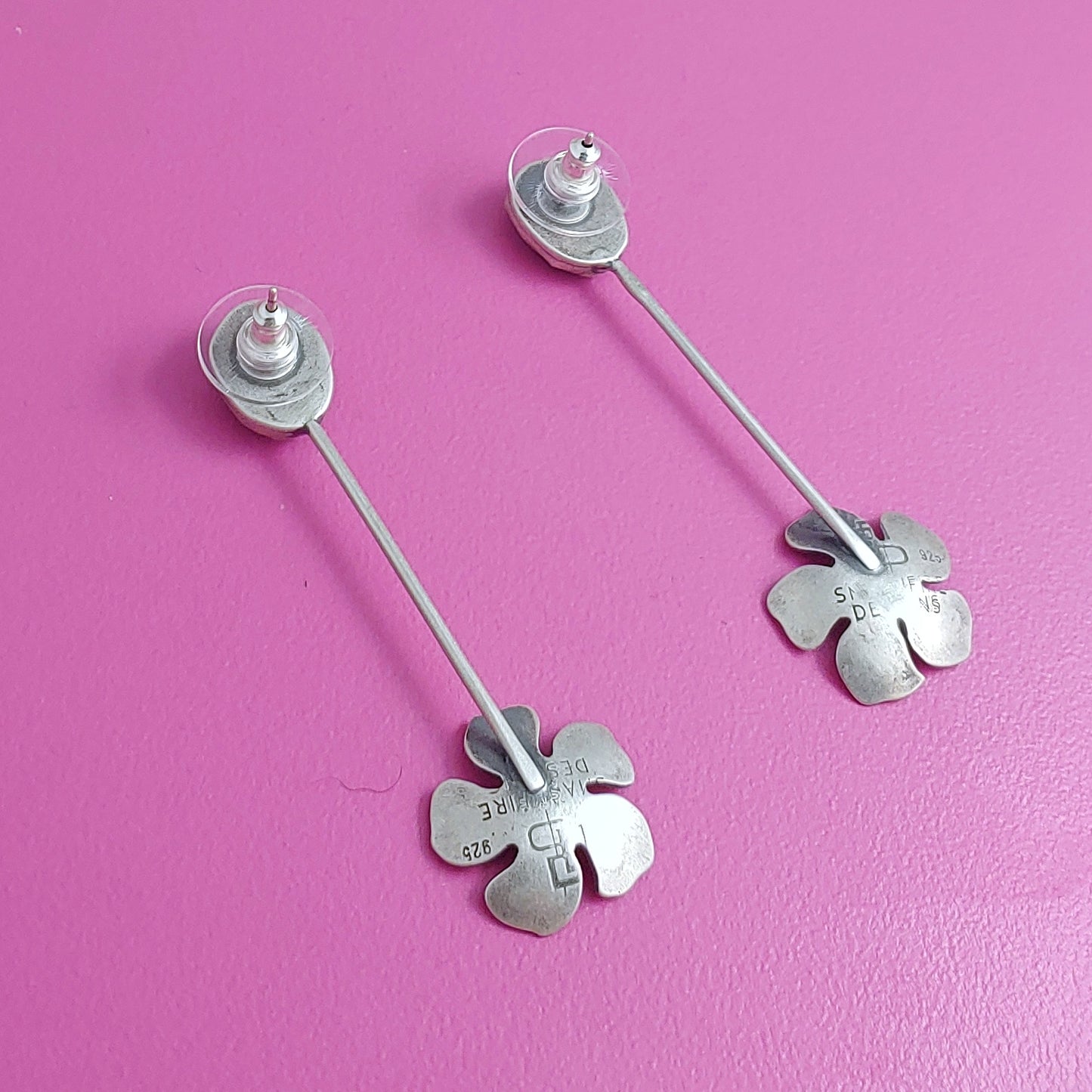 Sterling Silver Flower Dangle Earrings with Amazonite