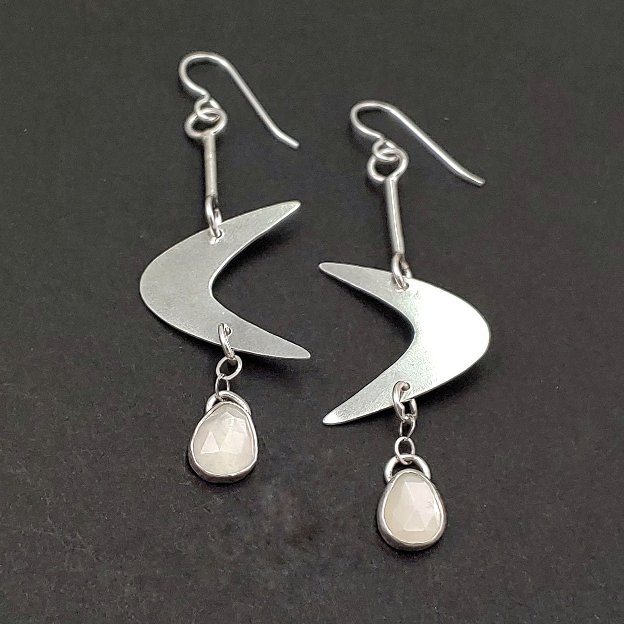 Sterling Silver Boomerang Earrings with Moonstone