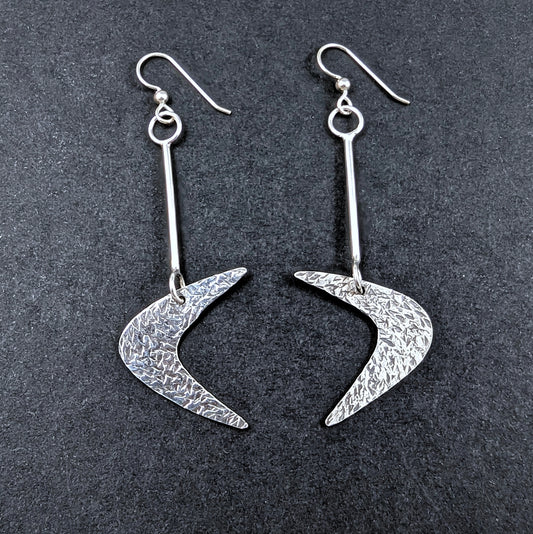 Hammered Sterling Silver Boomerang Earrings