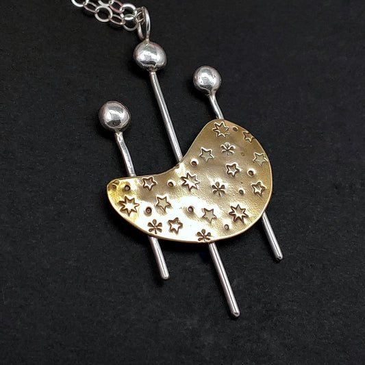 Kidney Shape in Outer Space Necklace - Brass/Sterling Silver