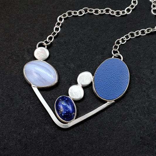 Abstract Blue Lace Agate and Laminate Necklace