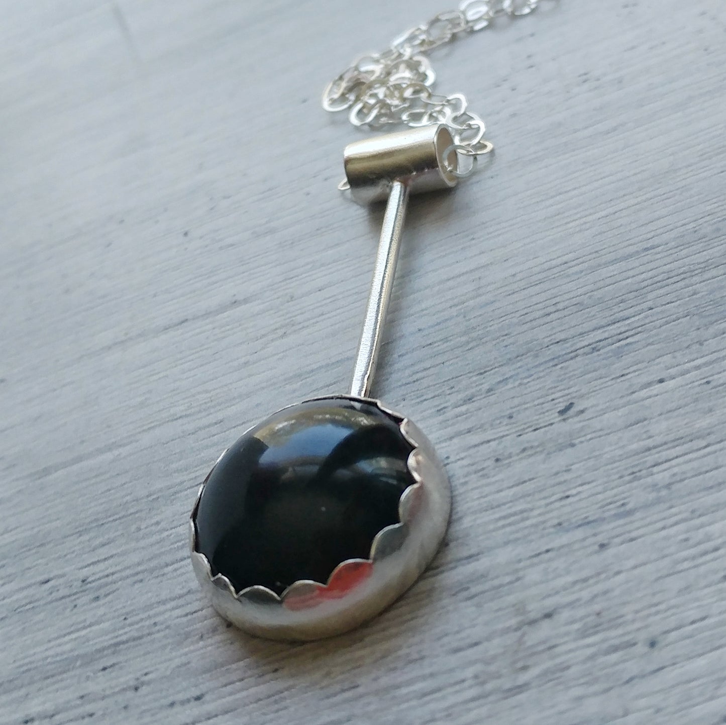 Minimalist Drop Necklace with Black Glass