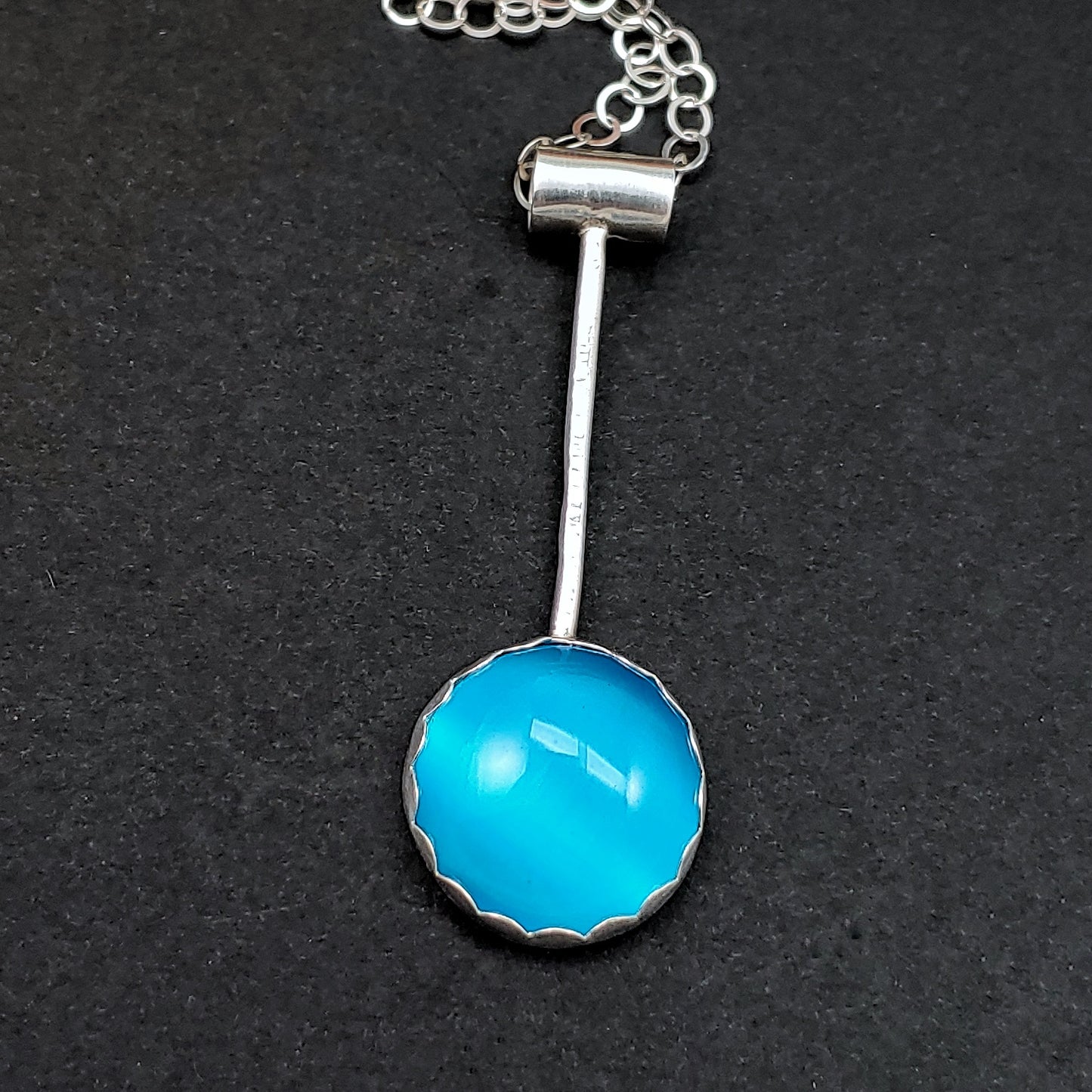 Minimalist Droplets Necklace with Aqua Cat's Eye