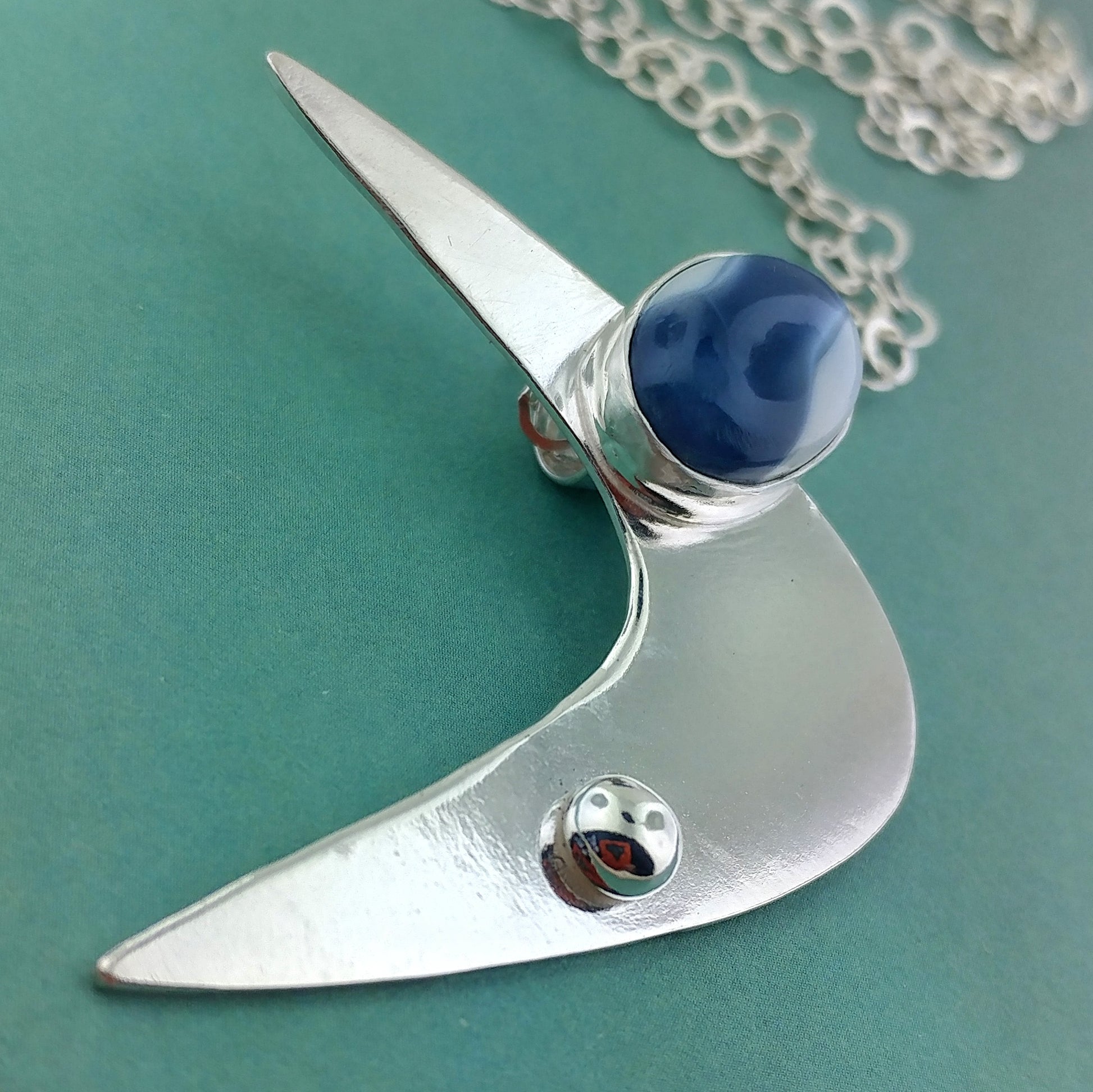 Sterling silver and blue opal mid century modern jewelry
