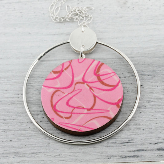 Sterling Silver Circle with Pink Boomerang Laminate