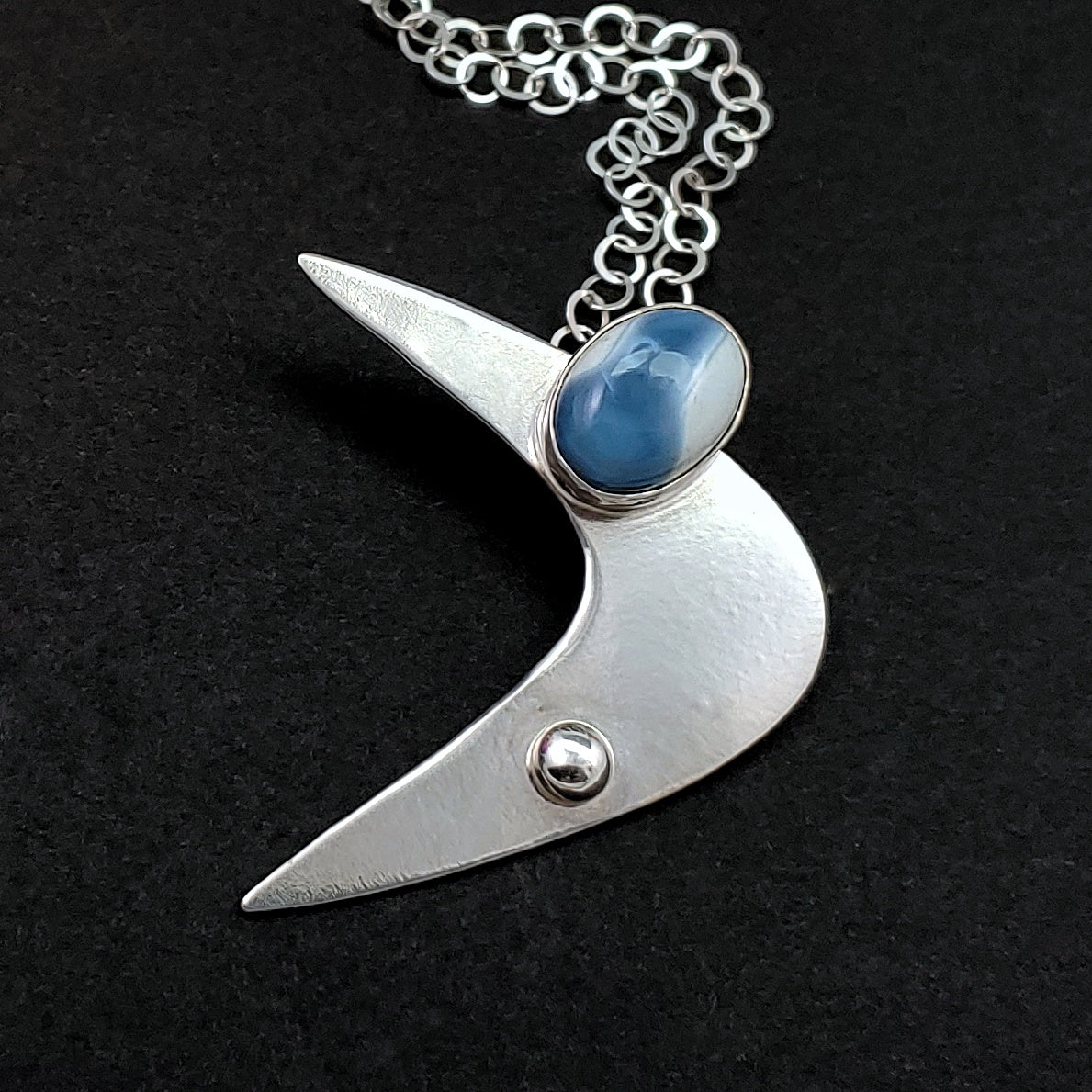 Sterling Silver Boomerang Necklace with Blue Opal