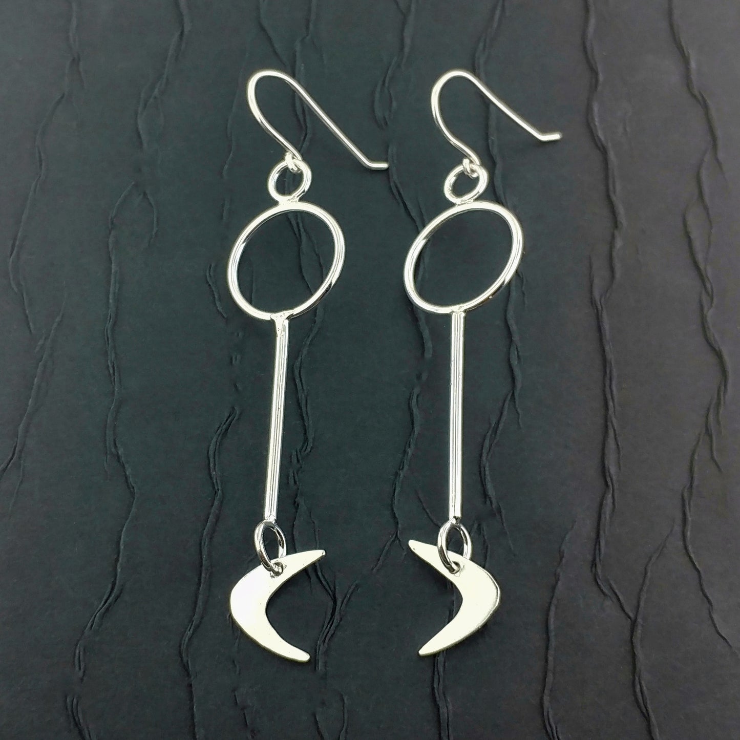 Mid century modern inspired sterling silver boomerang earrings
