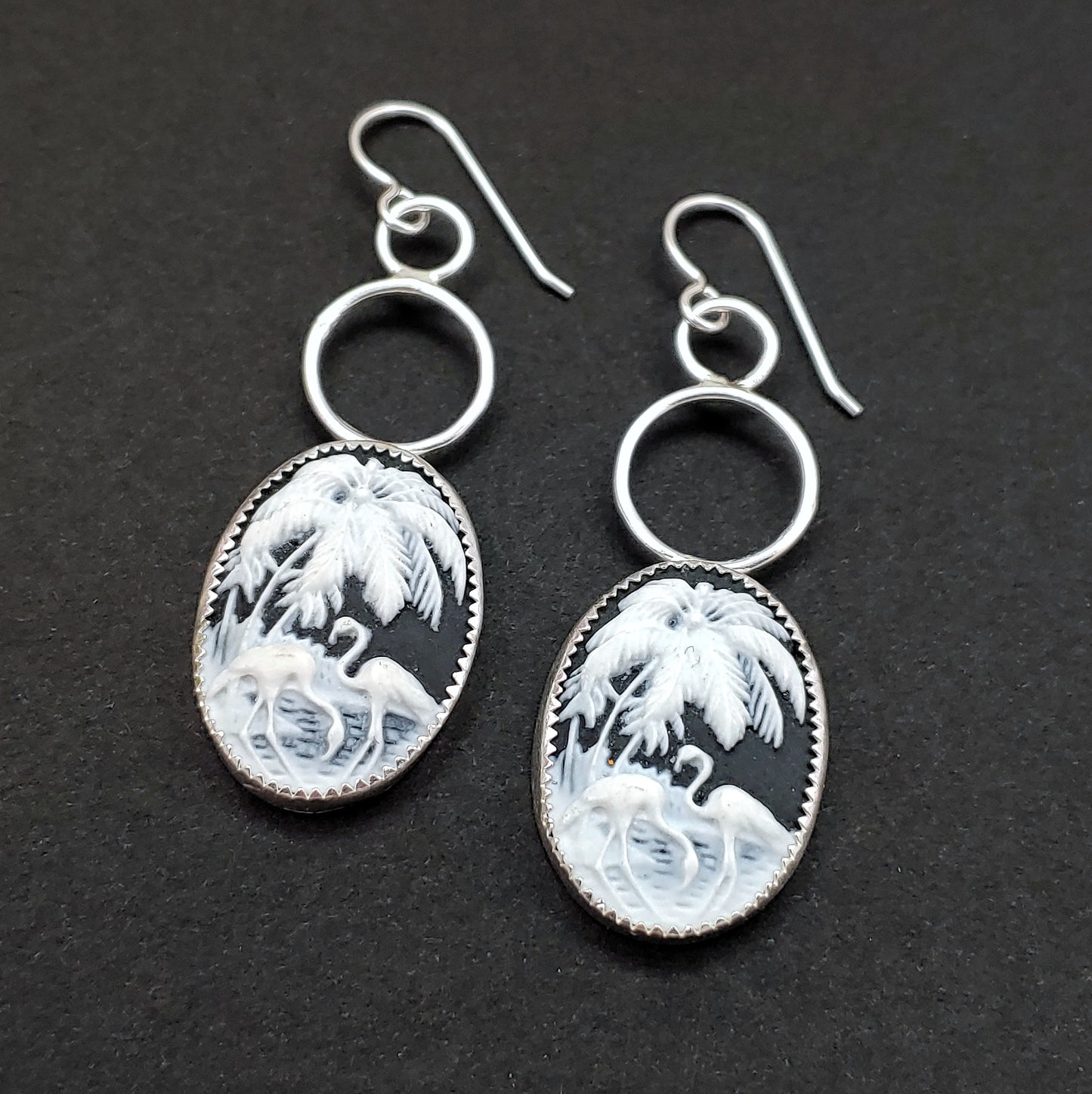 Flamingo Cameo Dangle Earrings