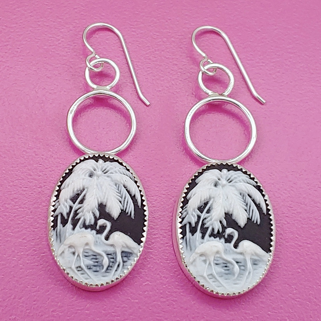 Flamingo Cameo Dangle Earrings