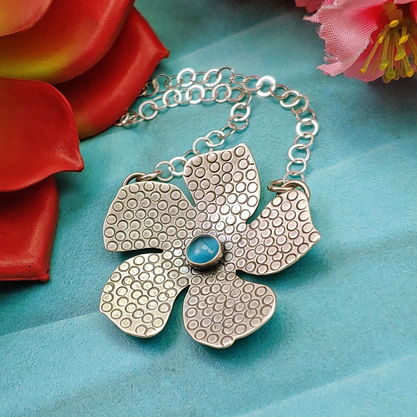 Flower Necklace with Gemstone Center