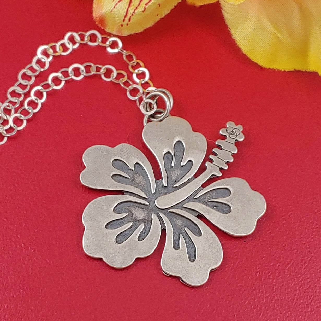 Hibiscus Flower Necklace - Sterling Silver