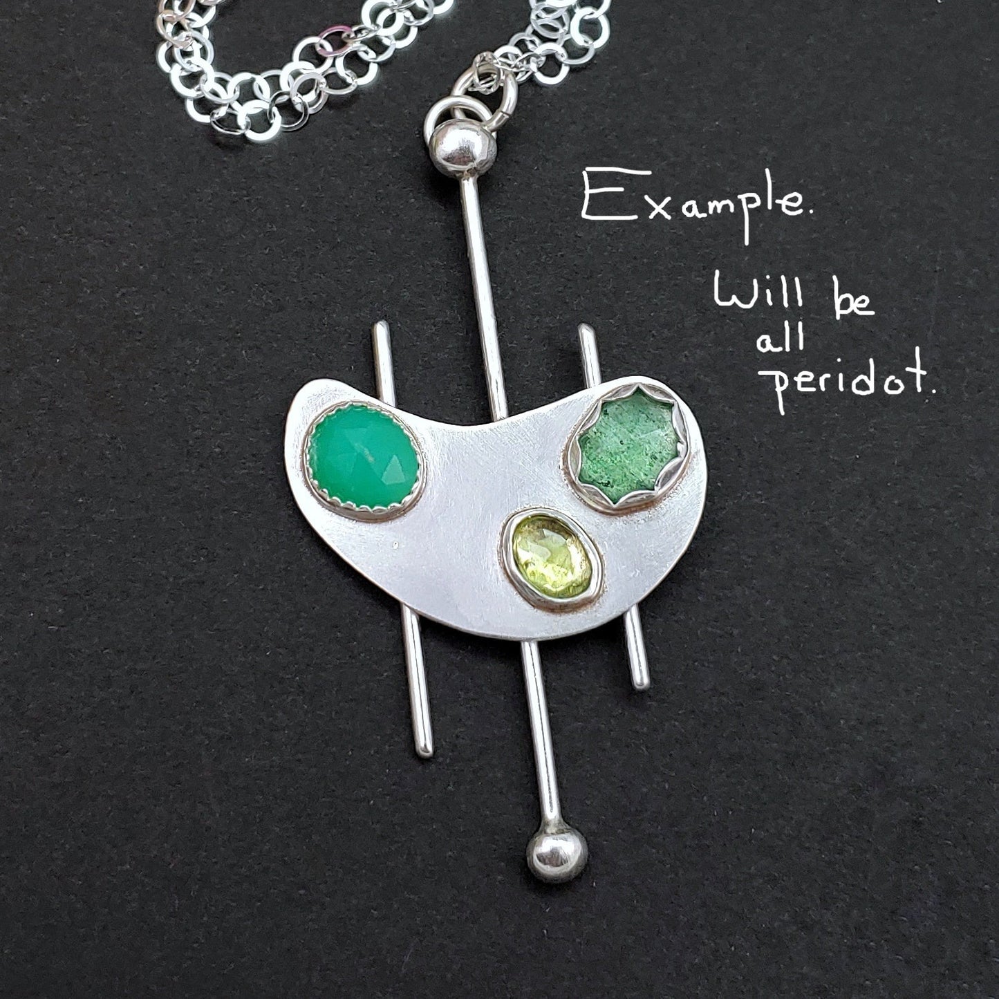 Gemstone Kidney Shape Sterling Silver Necklace in Shades of Green