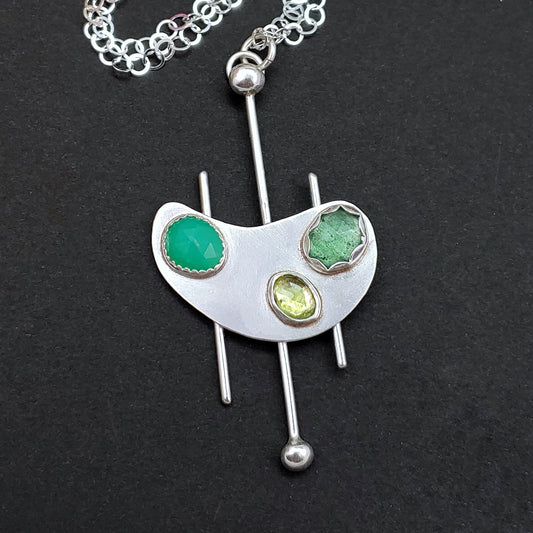 Gemstone Kidney Shape Sterling Silver Necklace in Shades of Green