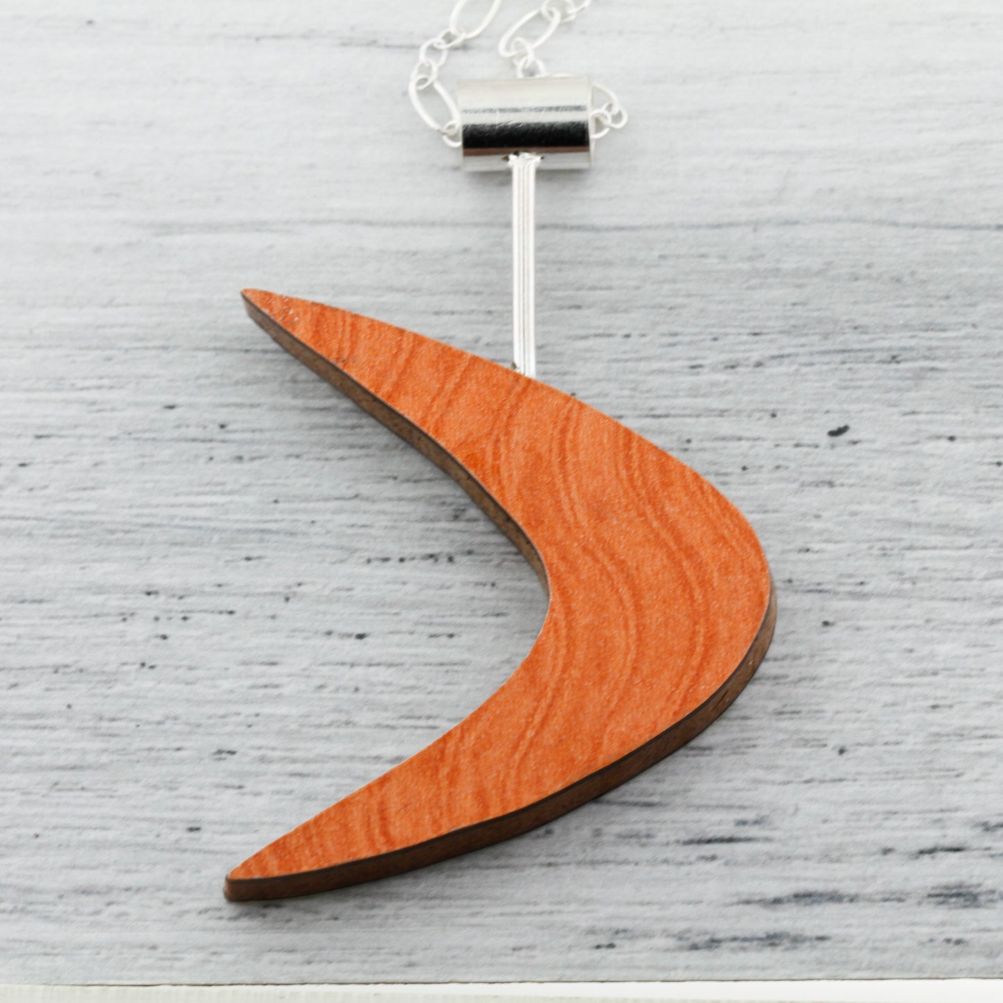 Boomerang Shaped Reversible Laminate Necklace - Orange/Yellow/Brown