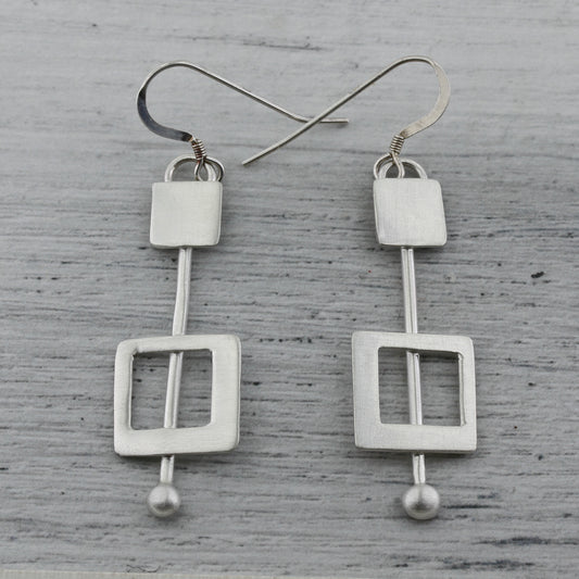 Soft squares sterling silver earrings in modernist design