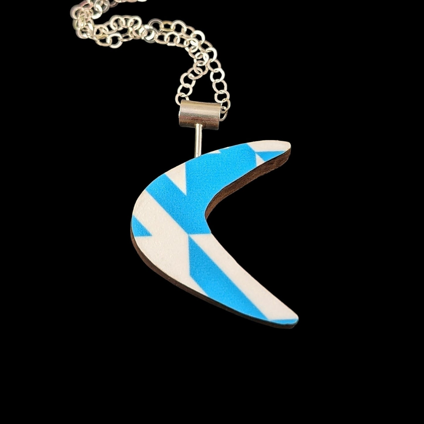 Boomerang Shaped Reversible Laminate Necklace - Light Teal
