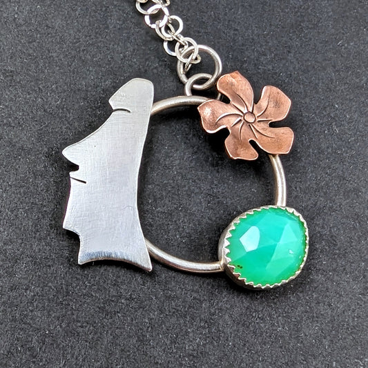 Sterling silver, copper, and chrysoprase necklace