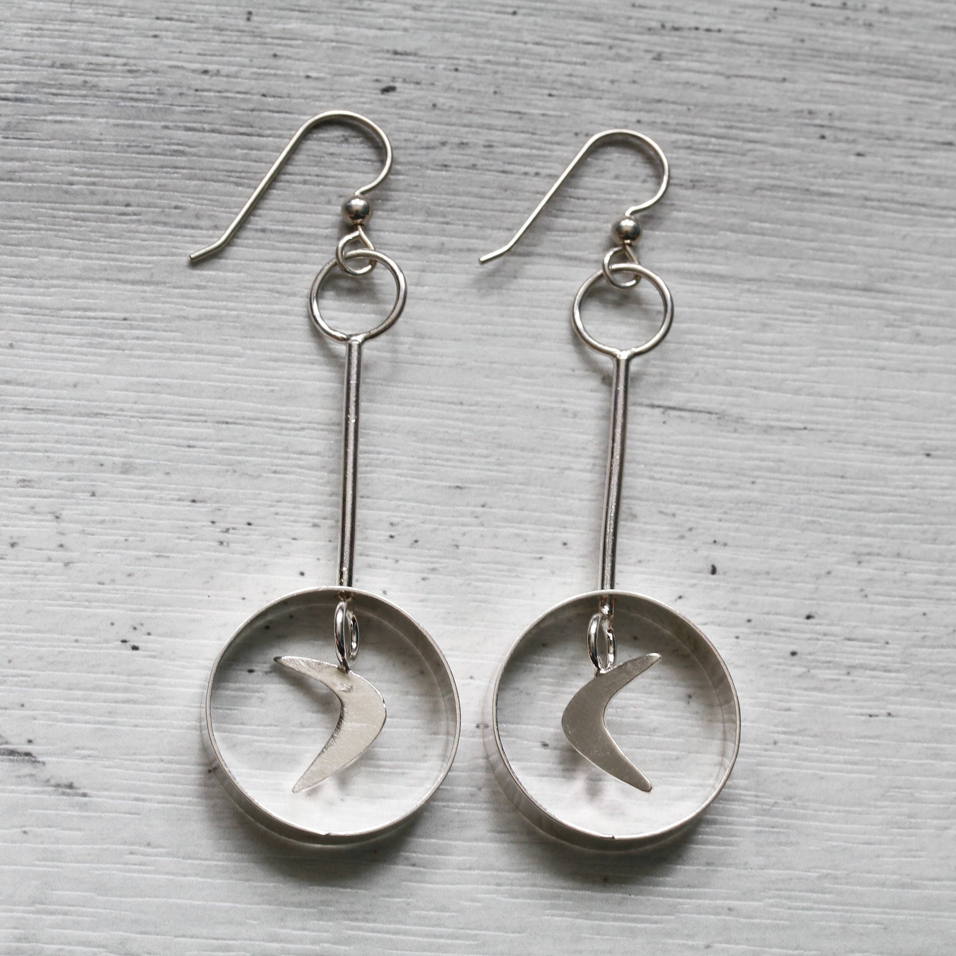 Mid century modern sterling silver earrings boomerang
