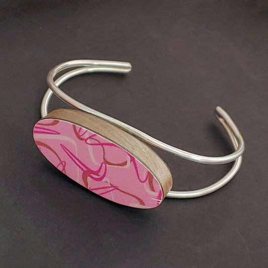 Oval Pink Boomerang Laminate Bracelet