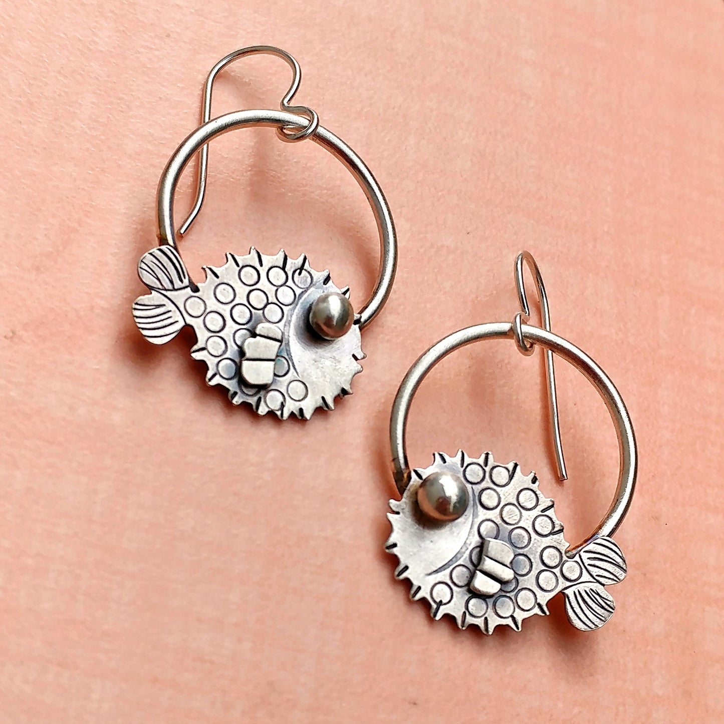 Handmade puffer fish earrings