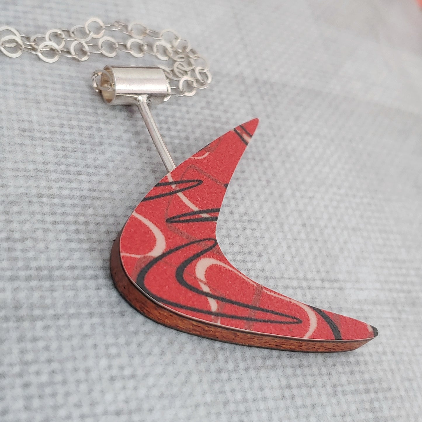 Red Boomerang Laminate Reversible Necklace