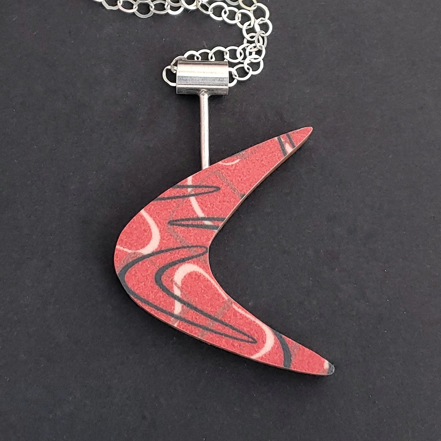 Red Boomerang Laminate Reversible Necklace