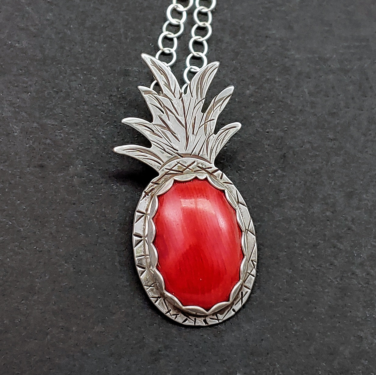Pineapple Necklace with Red Coral