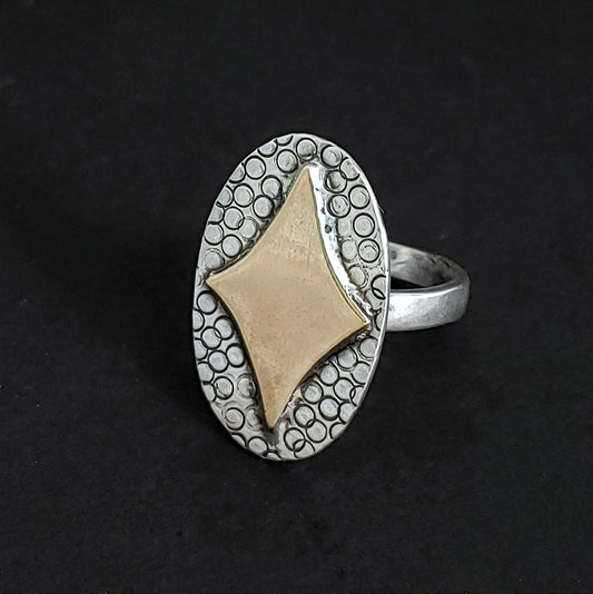 Retro Diamond in Brass on Silver Ring