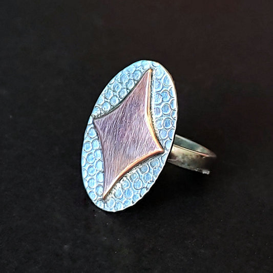 Retro Diamond in Copper on Silver Ring