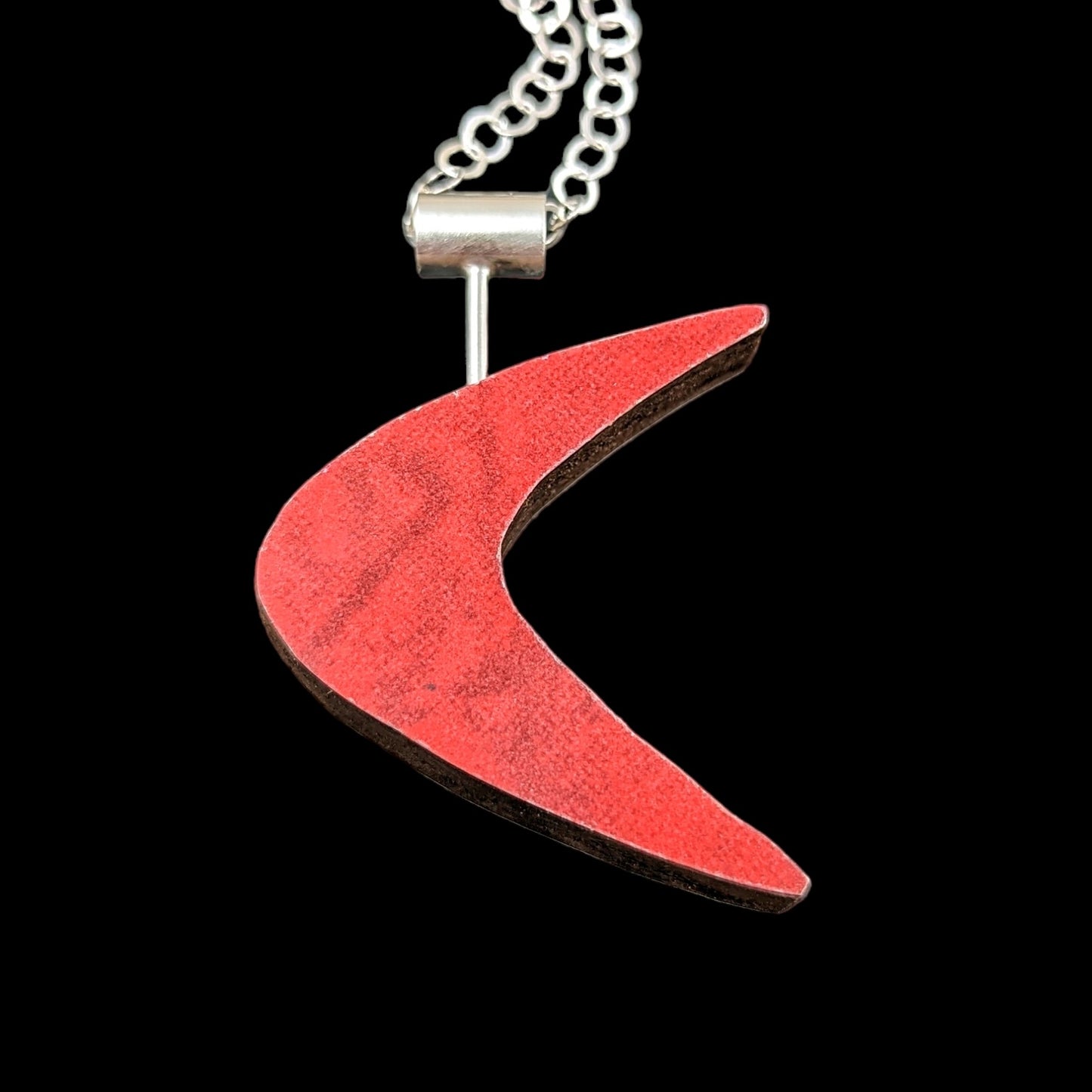 Boomerang Shaped Reversible Laminate Necklace - Red/White