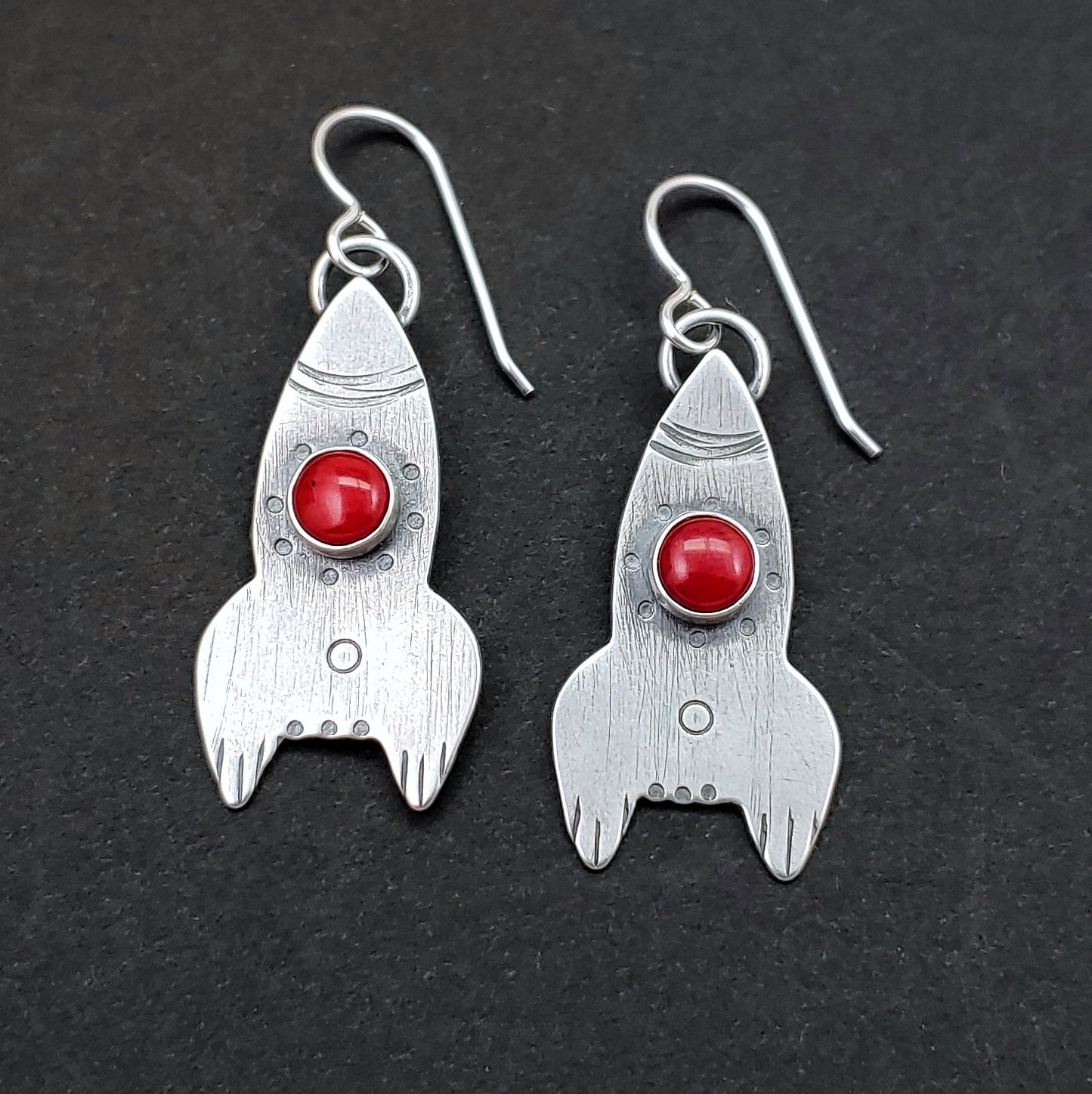 Rocket Ship Earrings - Red Coral