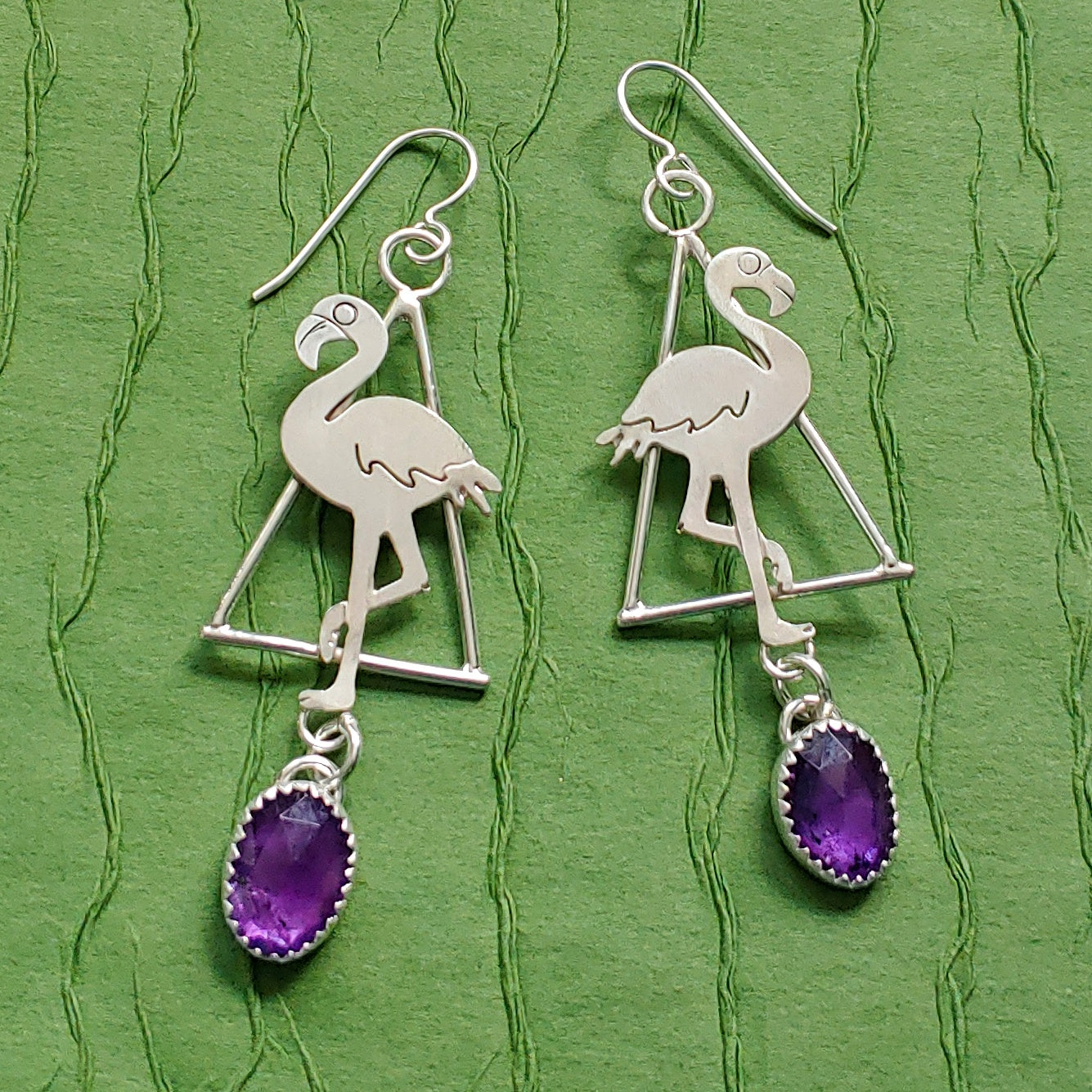 Flamingo Triangle Earrings with Amethyst