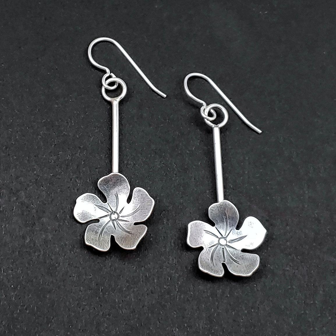 flower dangle earrings handmade in sterling silver 