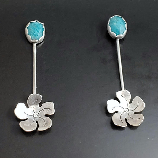 Sterling silver flower earrings with amazonite