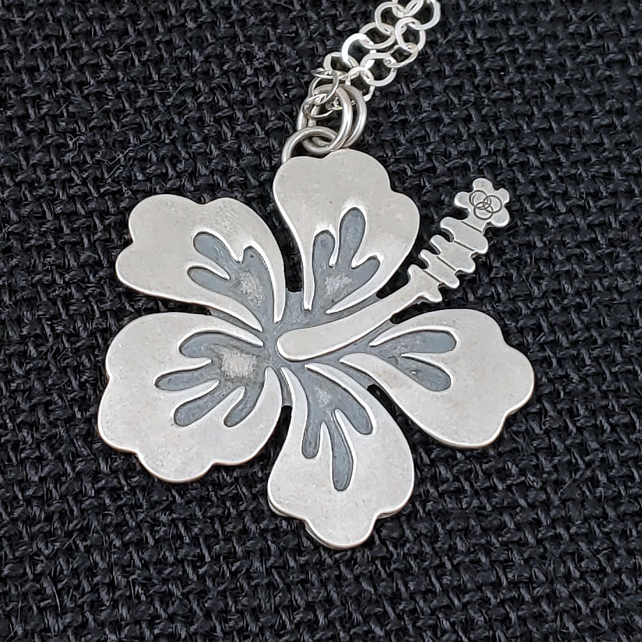 Hibiscus Flower Necklace - Sterling Silver